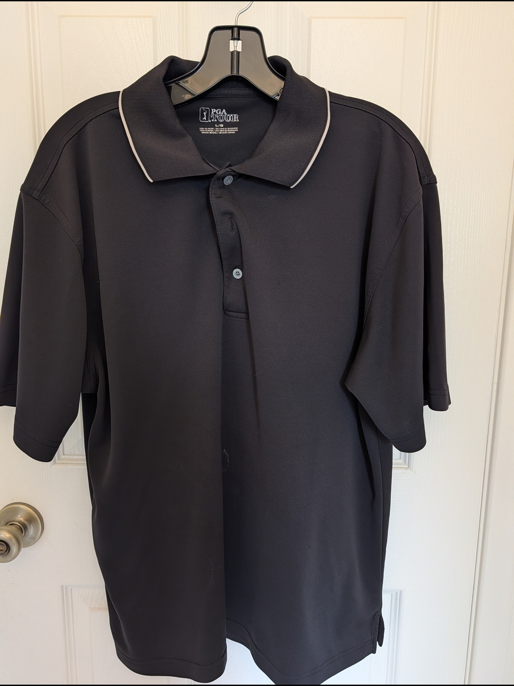 PGA TOUR Black Polo with White Collar Piping